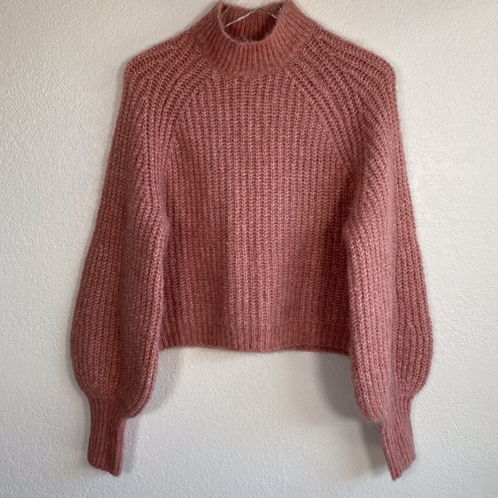 Zara Pink Balloon Sleeve High Neck Sweater NWT
